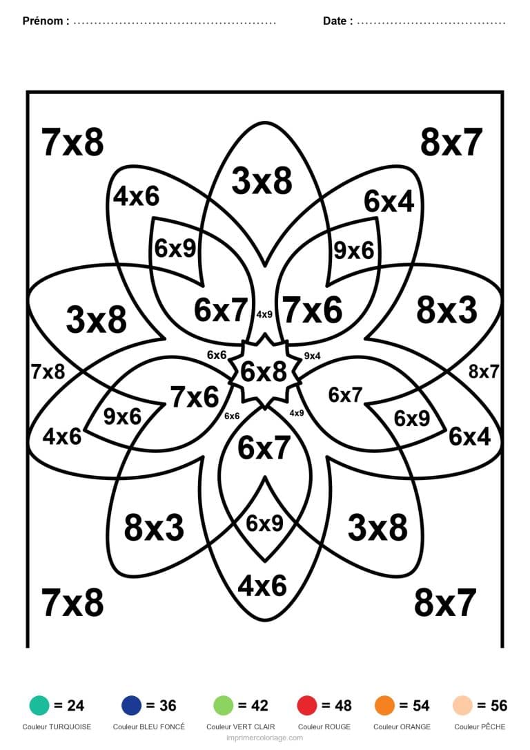 coloriage magique multiplication fleur de lotus - dessin gratuit &agrave; imprimer