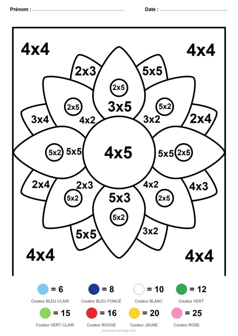 coloriage magique multiplication fleur etoilee - dessin gratuit &agrave; imprimer