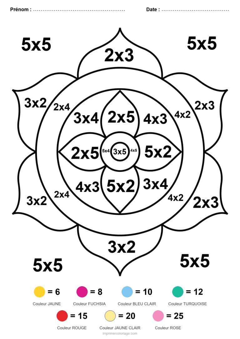 coloriage magique multiplication lotus mandala - dessin gratuit &agrave; imprimer