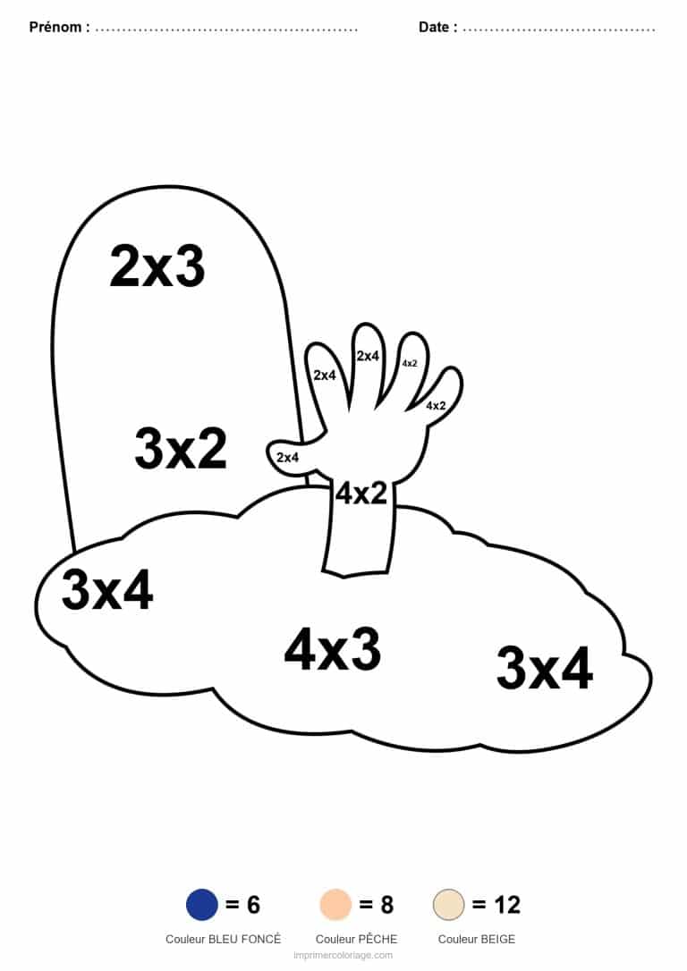 coloriage magique multiplication main du mort facile - dessin gratuit &agrave; imprimer