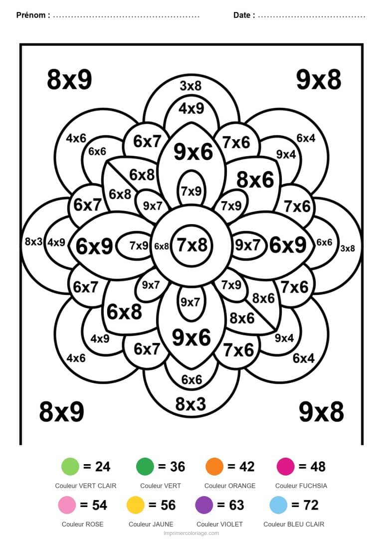 coloriage magique multiplication mandala fleuri - dessin gratuit &agrave; imprimer