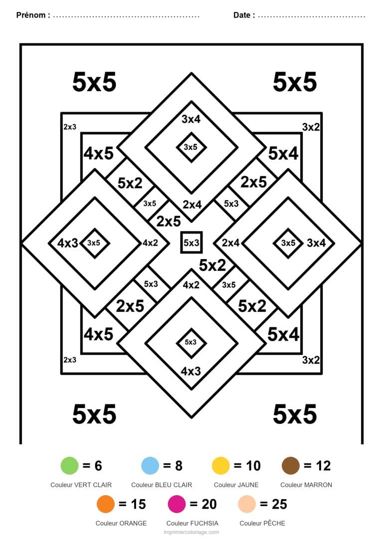coloriage magique multiplication mandala geometrique facile - dessin gratuit &agrave; imprimer