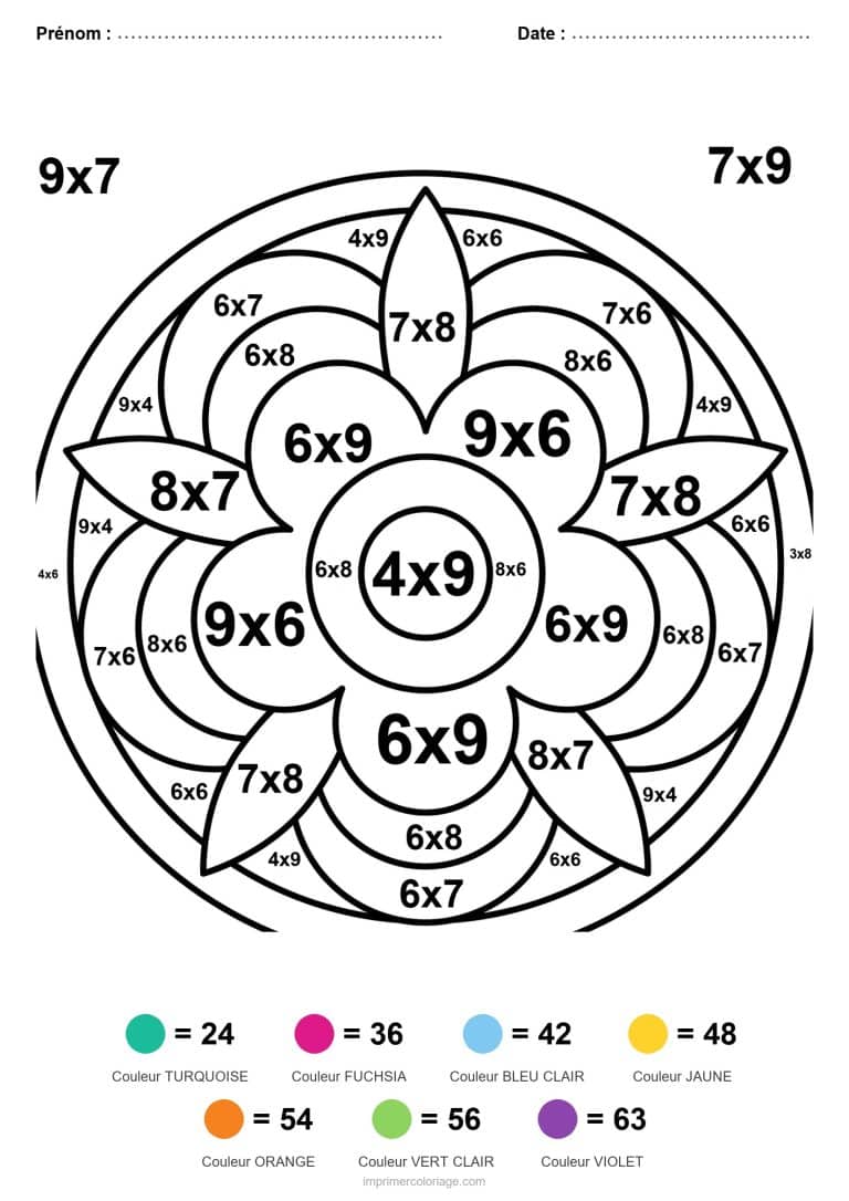 coloriage magique multiplication mandala rond difficile - dessin gratuit &agrave; imprimer