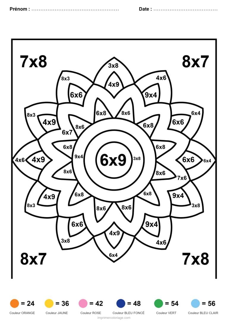coloriage magique multiplication marguerite mandala difficile - dessin gratuit &agrave; imprimer