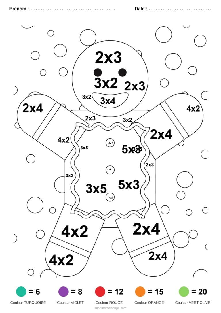 coloriage magique multiplication pain d epices au tablier facile - dessin gratuit &agrave; imprimer