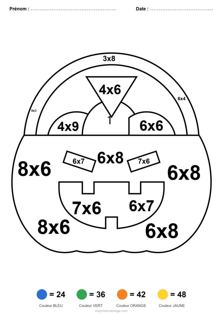 coloriage magique multiplication panier citrouille - dessin gratuit &agrave; imprimer
