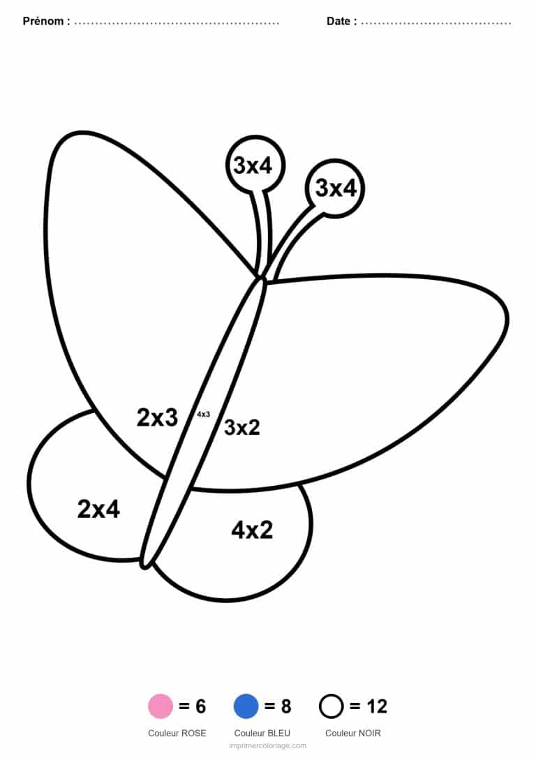 coloriage magique multiplication papillon - dessin gratuit &agrave; imprimer