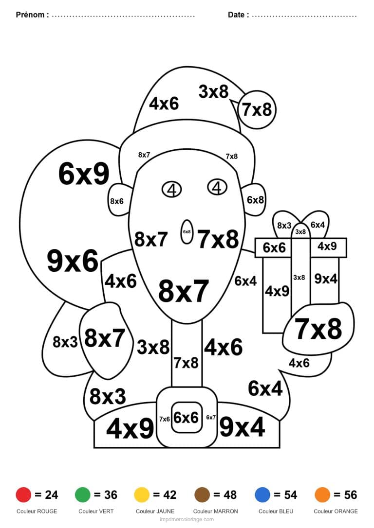 coloriage magique multiplication pere noel et cadeau - dessin gratuit &agrave; imprimer