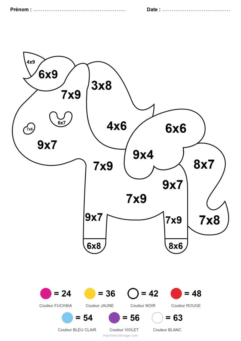 coloriage magique multiplication poney licorne aile - dessin gratuit &agrave; imprimer