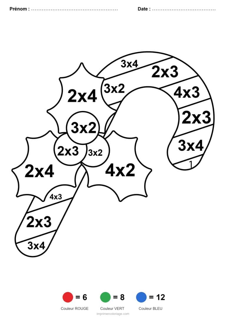 coloriage magique multiplication sucre d orge et houx - dessin gratuit &agrave; imprimer
