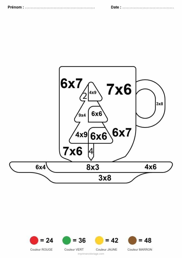 coloriage magique multiplication tasse de noel difficile - dessin gratuit &agrave; imprimer