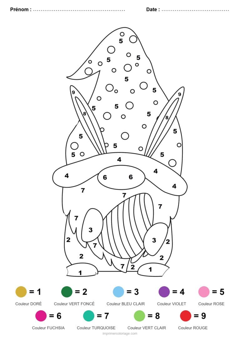 coloriage magique paques gnome et oeuf - dessin gratuit &agrave; imprimer