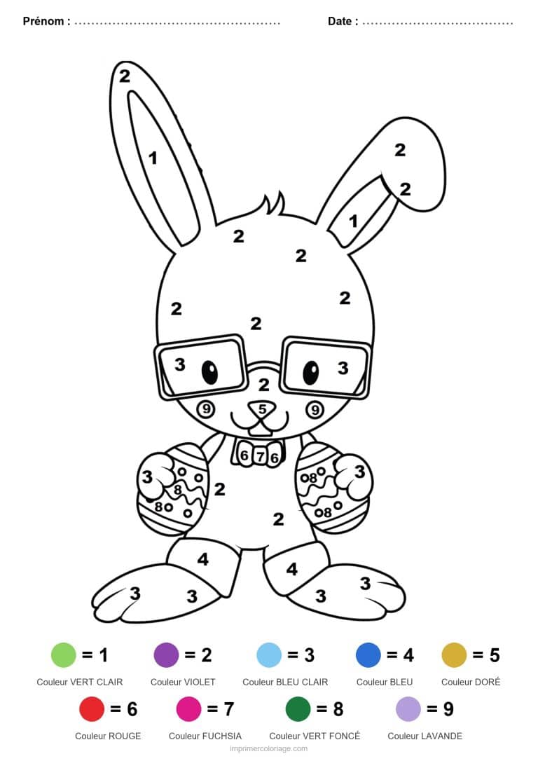 coloriage magique paques lapin a lunettes - dessin gratuit &agrave; imprimer