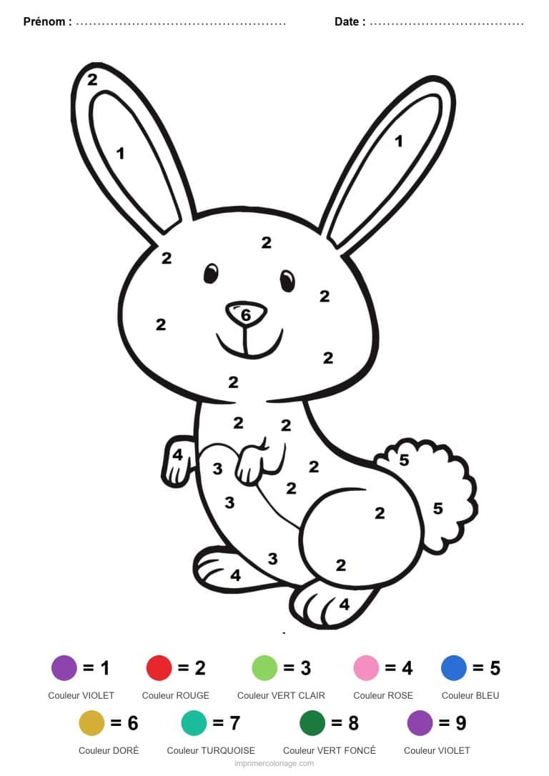 coloriage magique paques lapin assis - dessin gratuit &agrave; imprimer