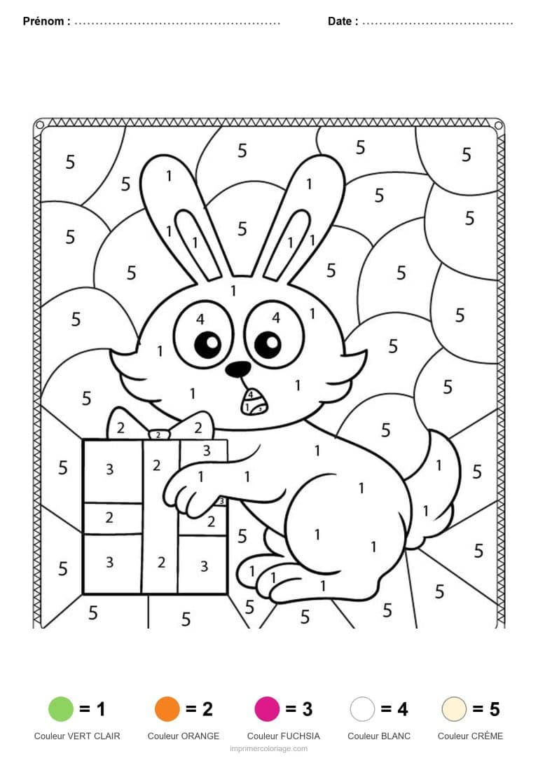 coloriage magique paques lapin au cadeau - dessin gratuit &agrave; imprimer