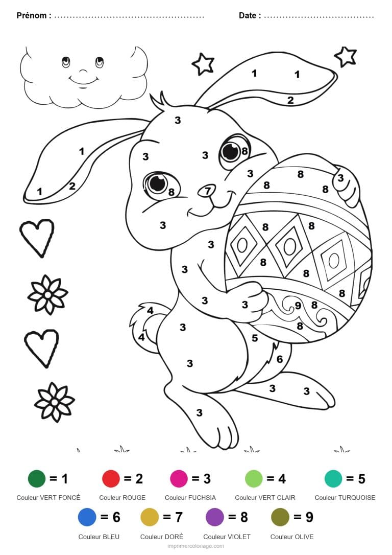 coloriage magique paques lapin au gros oeuf - dessin gratuit &agrave; imprimer