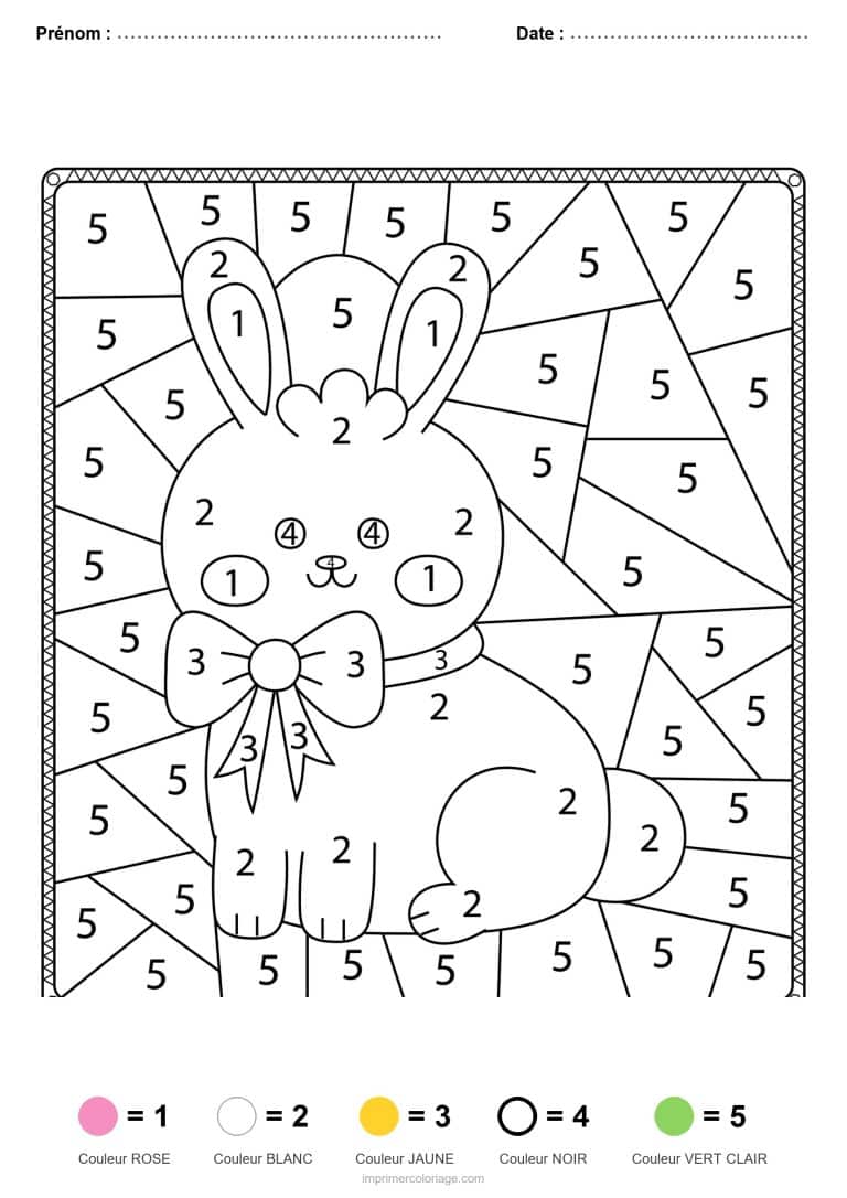 coloriage magique paques lapin au noeud 2 - dessin gratuit &agrave; imprimer