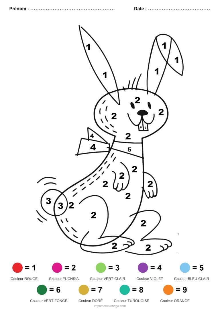 coloriage magique paques lapin au noeud papillon - dessin gratuit &agrave; imprimer