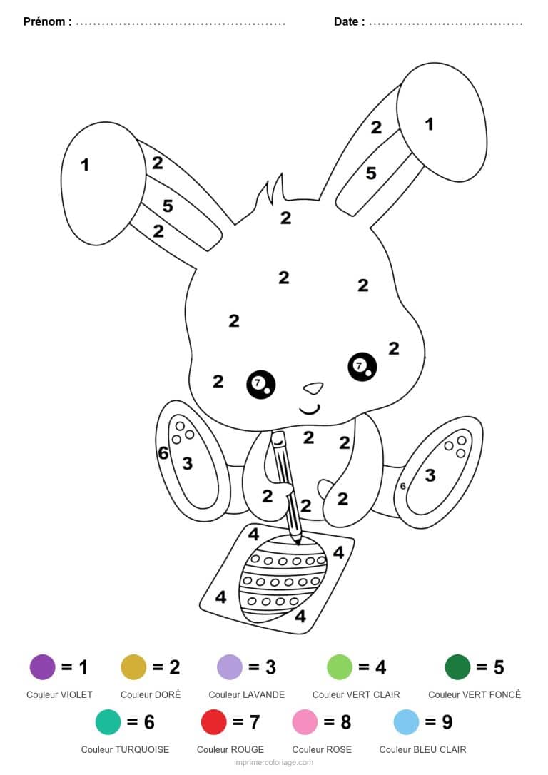 coloriage magique paques lapin au panier - dessin gratuit &agrave; imprimer