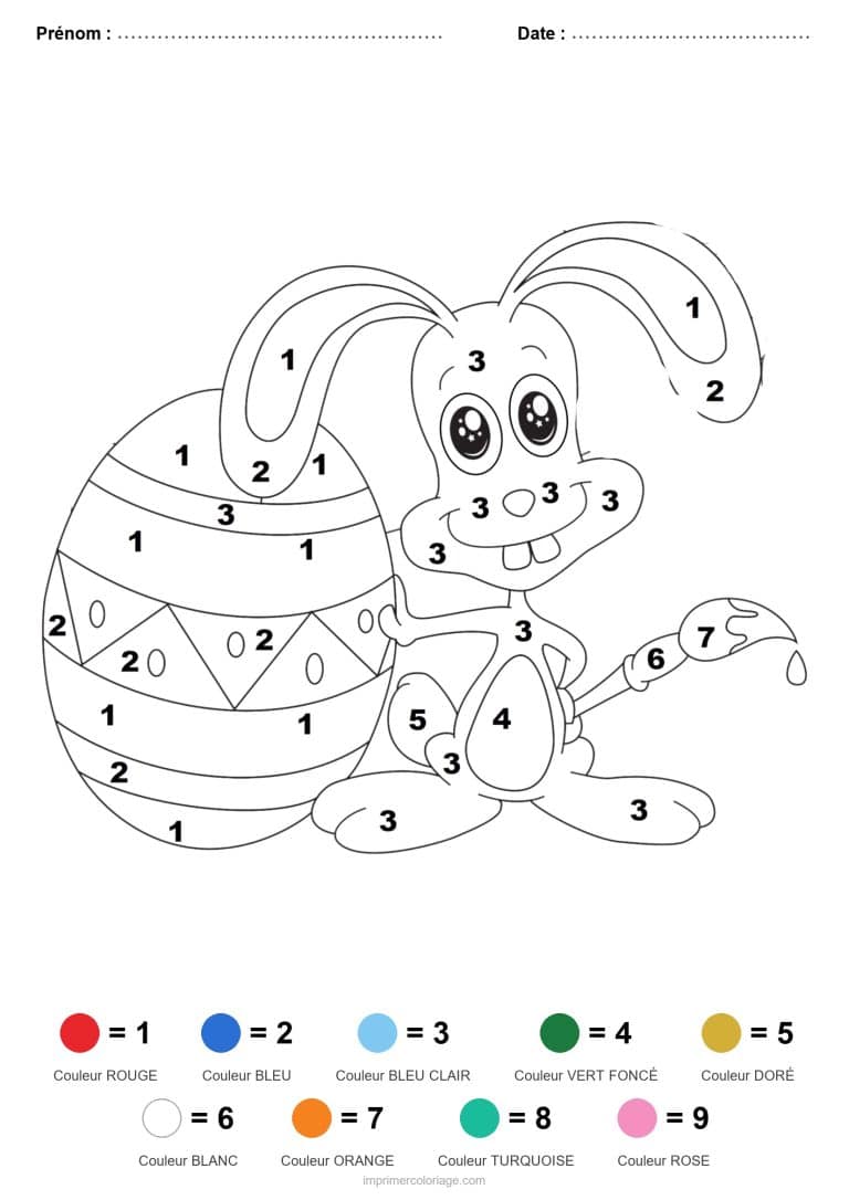coloriage magique paques lapin au pinceau - dessin gratuit &agrave; imprimer