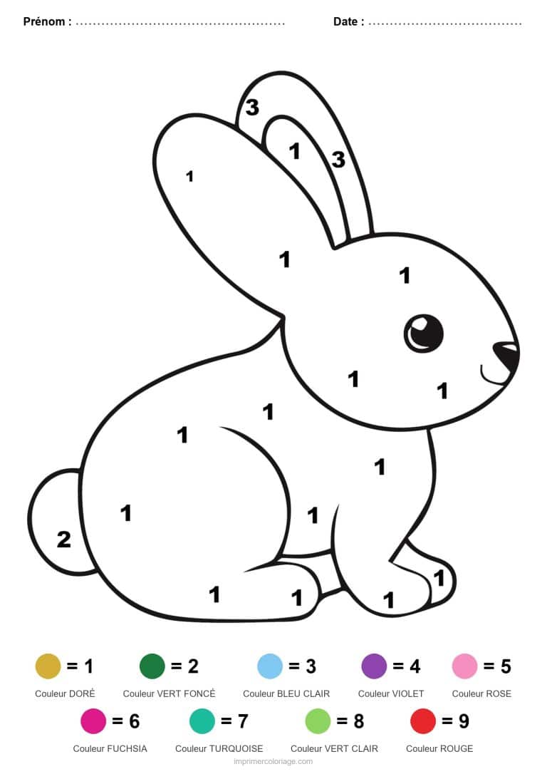 coloriage magique paques lapin au repos - dessin gratuit &agrave; imprimer