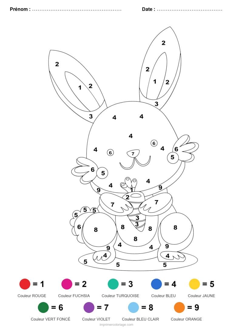 coloriage magique paques lapin aux oeufs 2 - dessin gratuit &agrave; imprimer