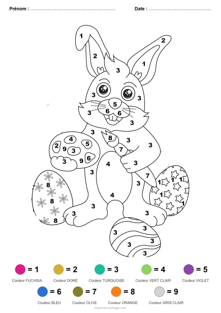 coloriage magique paques lapin aux oeufs - dessin gratuit &agrave; imprimer