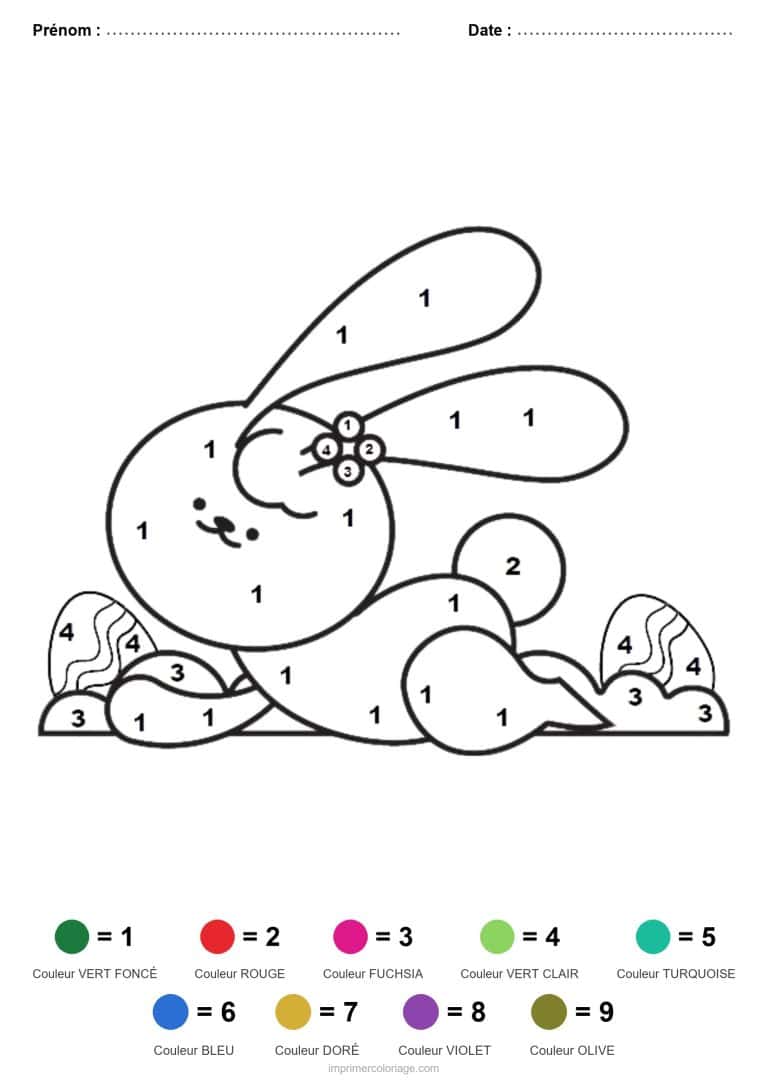 coloriage magique paques lapin couche - dessin gratuit &agrave; imprimer