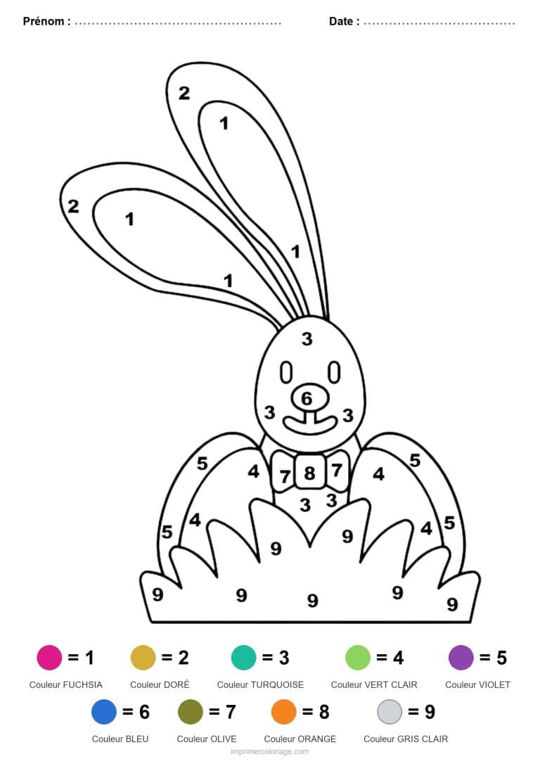 coloriage magique paques lapin dans l herbe - dessin gratuit &agrave; imprimer