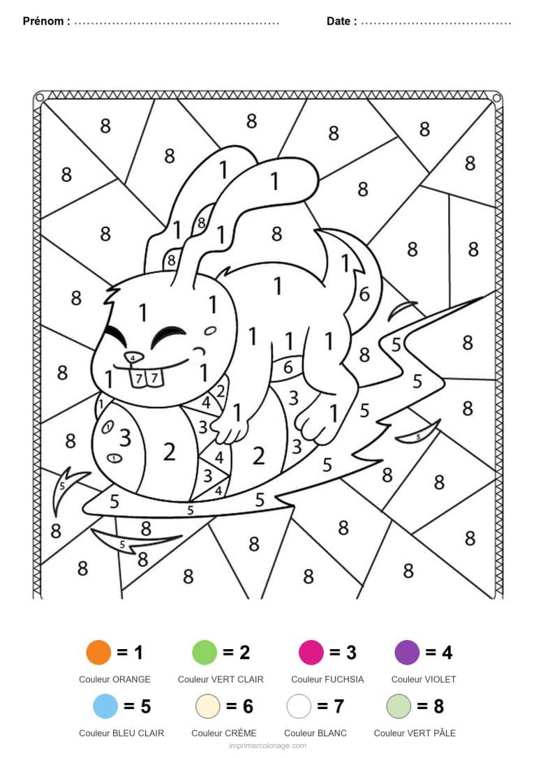 coloriage magique paques lapin en mosaique - dessin gratuit &agrave; imprimer