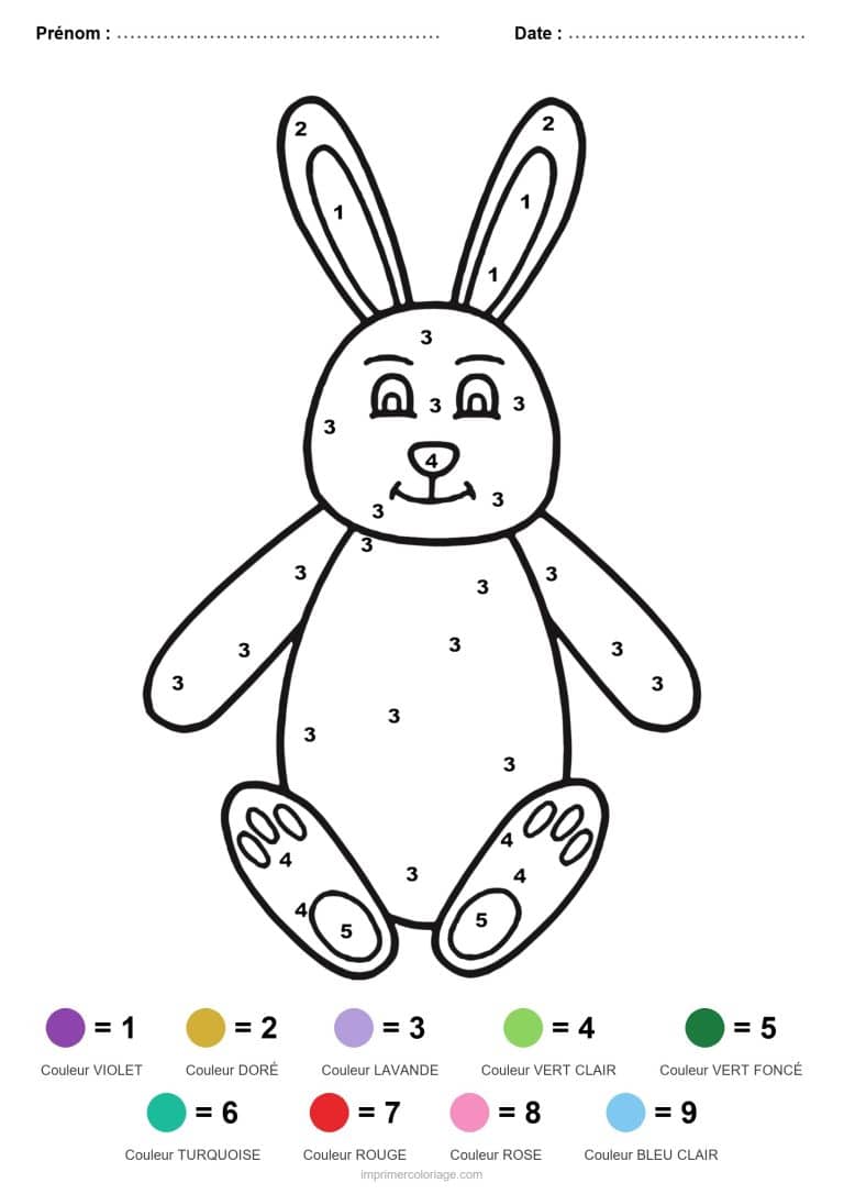 coloriage magique paques lapin en peluche - dessin gratuit &agrave; imprimer