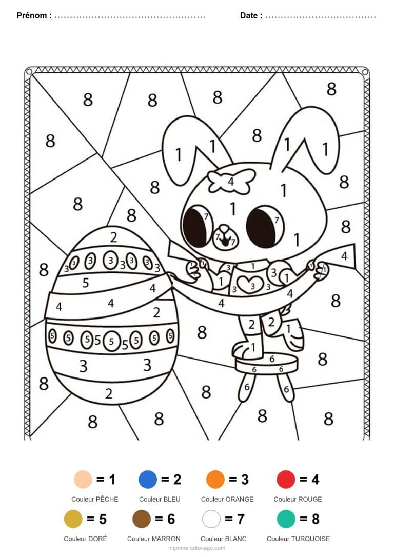 coloriage magique paques lapin et gros oeuf - dessin gratuit &agrave; imprimer