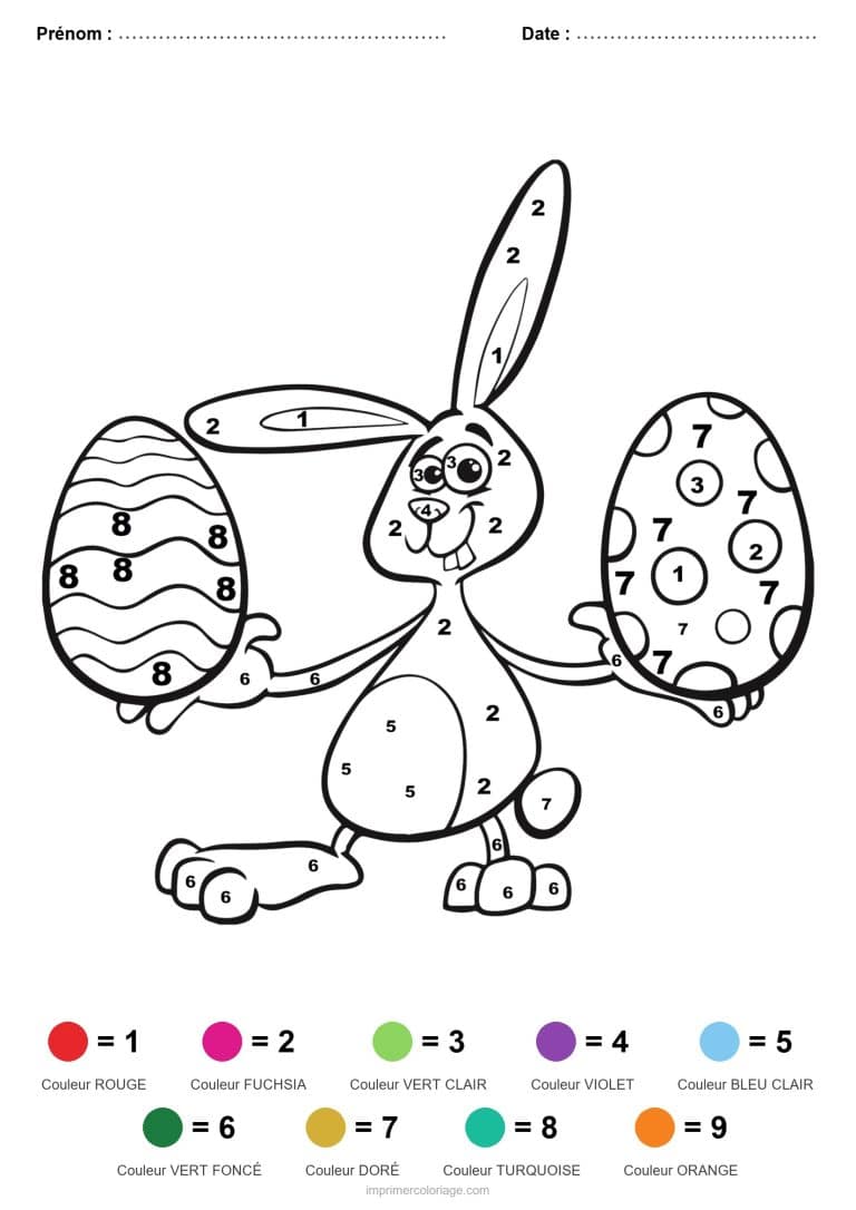 coloriage magique paques lapin et gros oeufs - dessin gratuit &agrave; imprimer