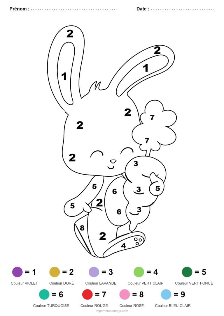 coloriage magique paques lapin et lapereau - dessin gratuit &agrave; imprimer