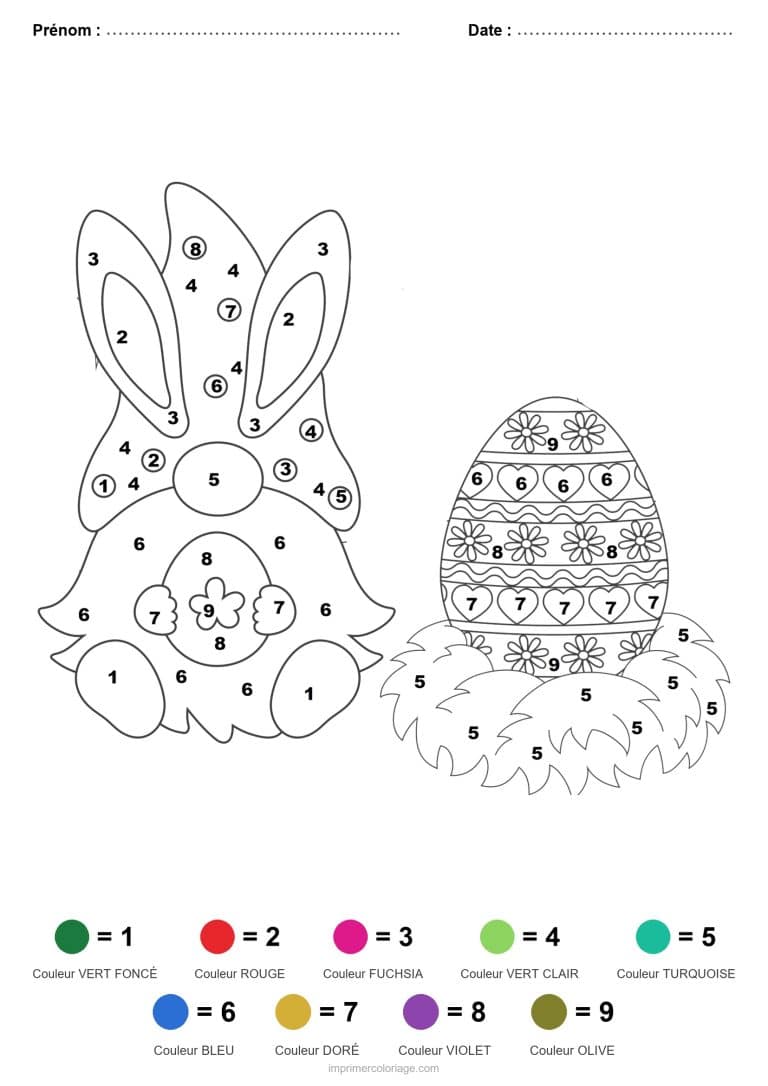 coloriage magique paques lapin et oeuf decore - dessin gratuit &agrave; imprimer