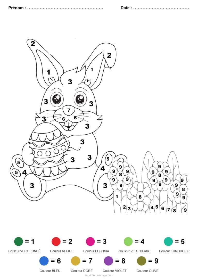 coloriage magique paques lapin et oeufs decores - dessin gratuit &agrave; imprimer