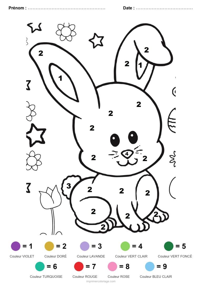 coloriage magique paques lapin et tulipe - dessin gratuit &agrave; imprimer