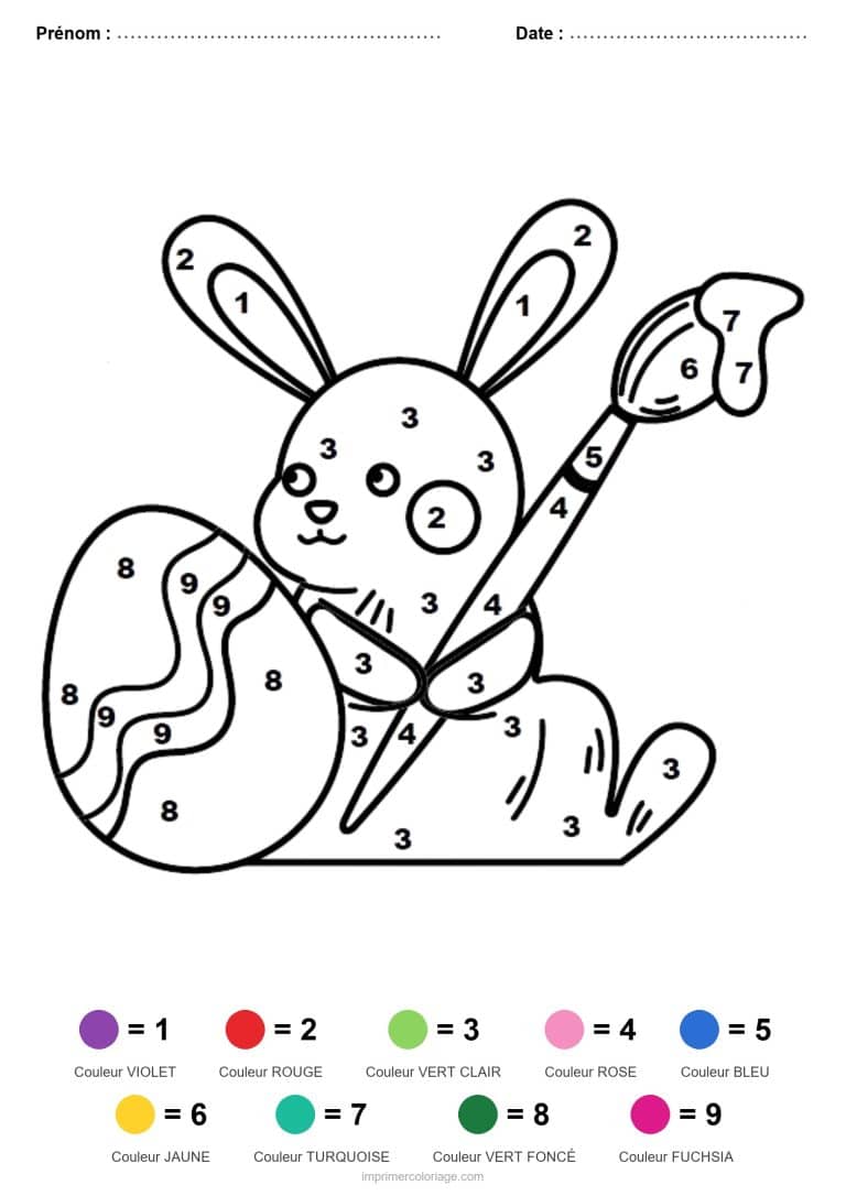 coloriage magique paques lapin peintre - dessin gratuit &agrave; imprimer