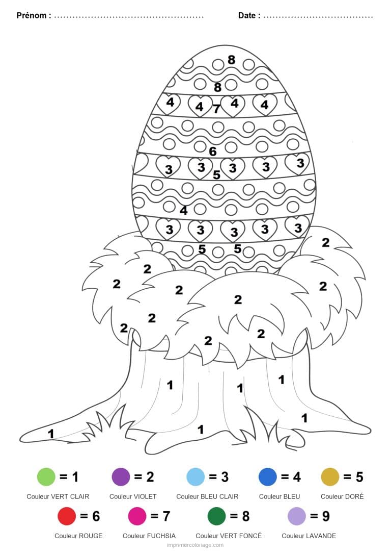 coloriage magique paques oeuf dans le nid - dessin gratuit &agrave; imprimer