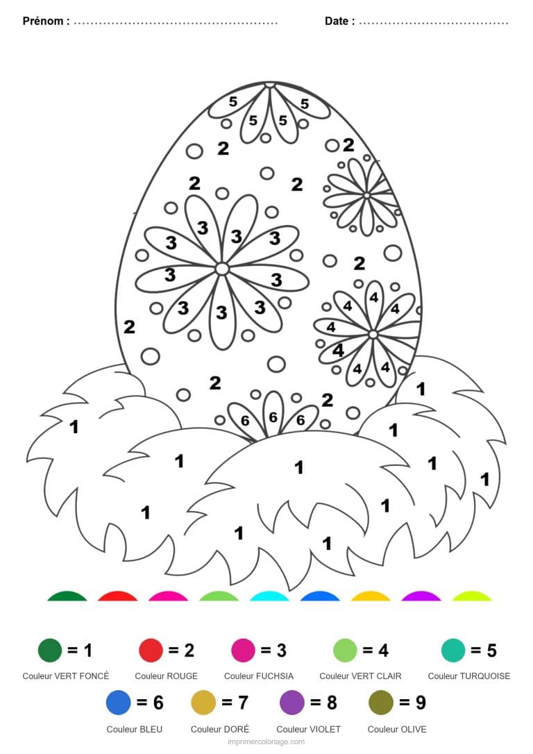 coloriage magique paques oeuf de paques dans le nid - dessin gratuit &agrave; imprimer