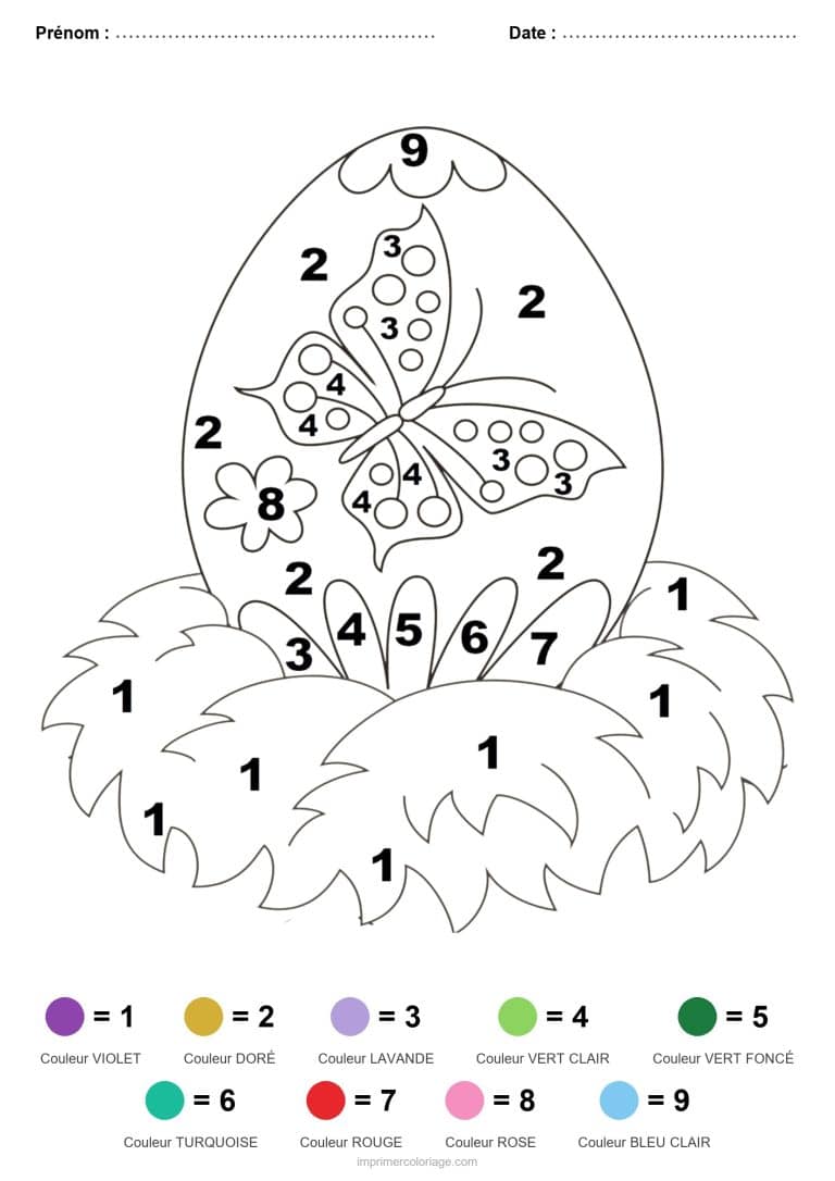 coloriage magique paques oeuf et papillon - dessin gratuit &agrave; imprimer