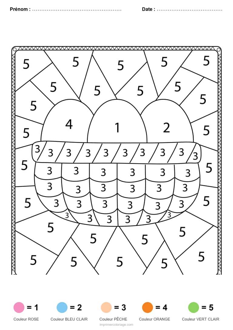 coloriage magique paques oeufs dans le panier - dessin gratuit &agrave; imprimer