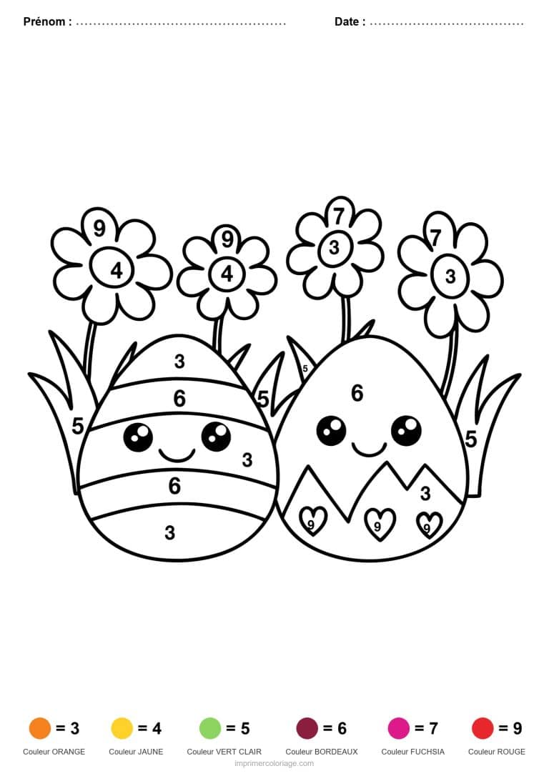 coloriage magique paques oeufs et fleurs - dessin gratuit &agrave; imprimer