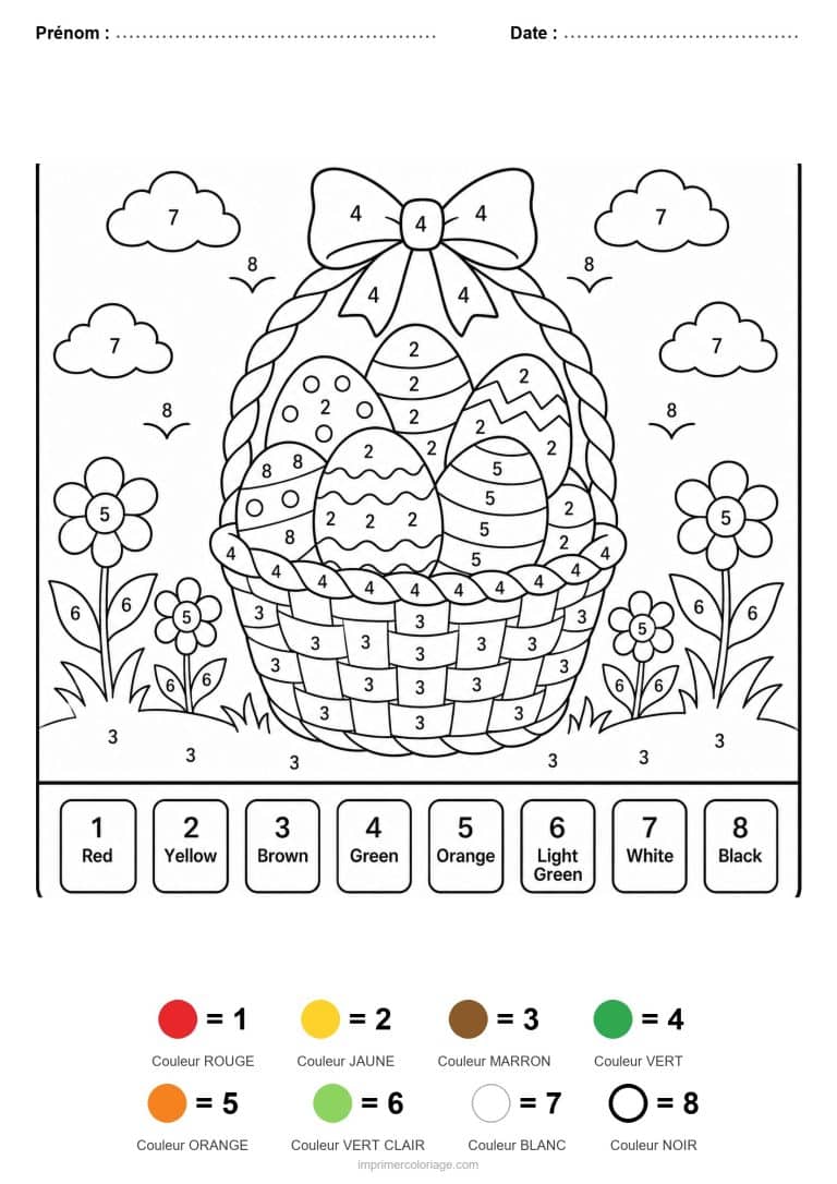 coloriage magique paques panier d oeufs - dessin gratuit &agrave; imprimer
