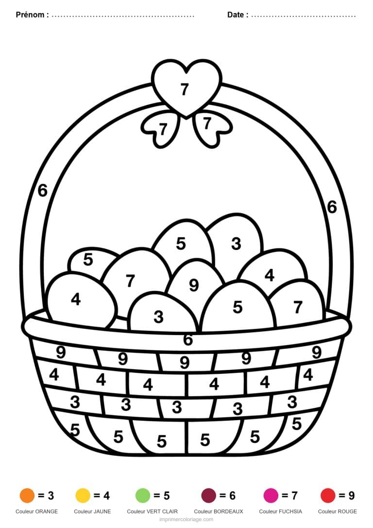 coloriage magique paques panier d oeufs decores - dessin gratuit &agrave; imprimer