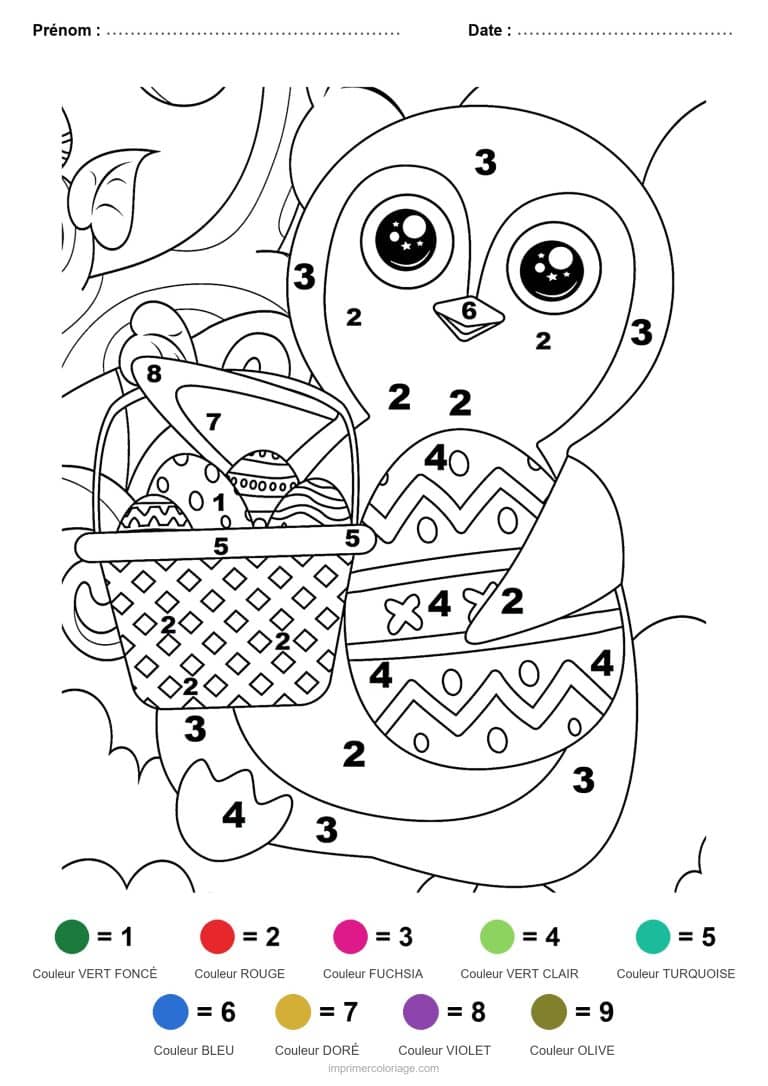 coloriage magique paques poussin au panier 2 - dessin gratuit &agrave; imprimer