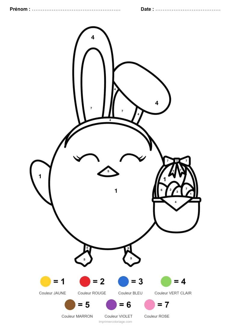 coloriage magique paques poussin au panier - dessin gratuit &agrave; imprimer