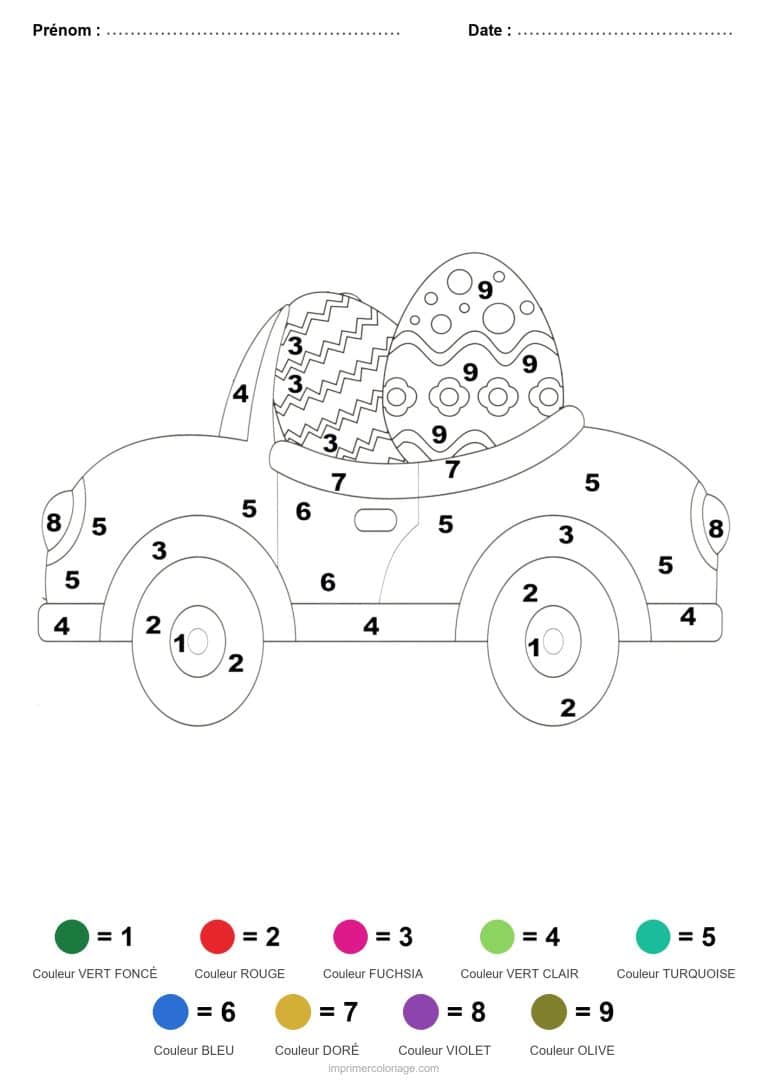 coloriage magique paques voiture et oeuf de paques - dessin gratuit &agrave; imprimer