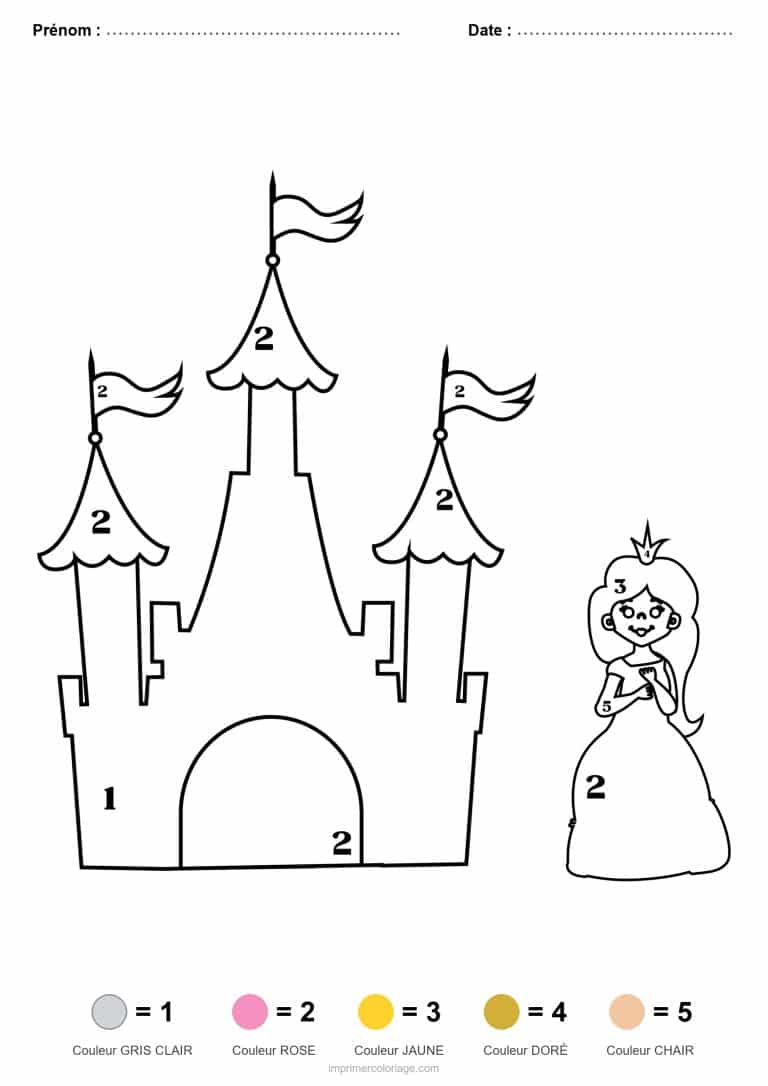 coloriage magique princesse chateau et princesse - dessin gratuit &agrave; imprimer
