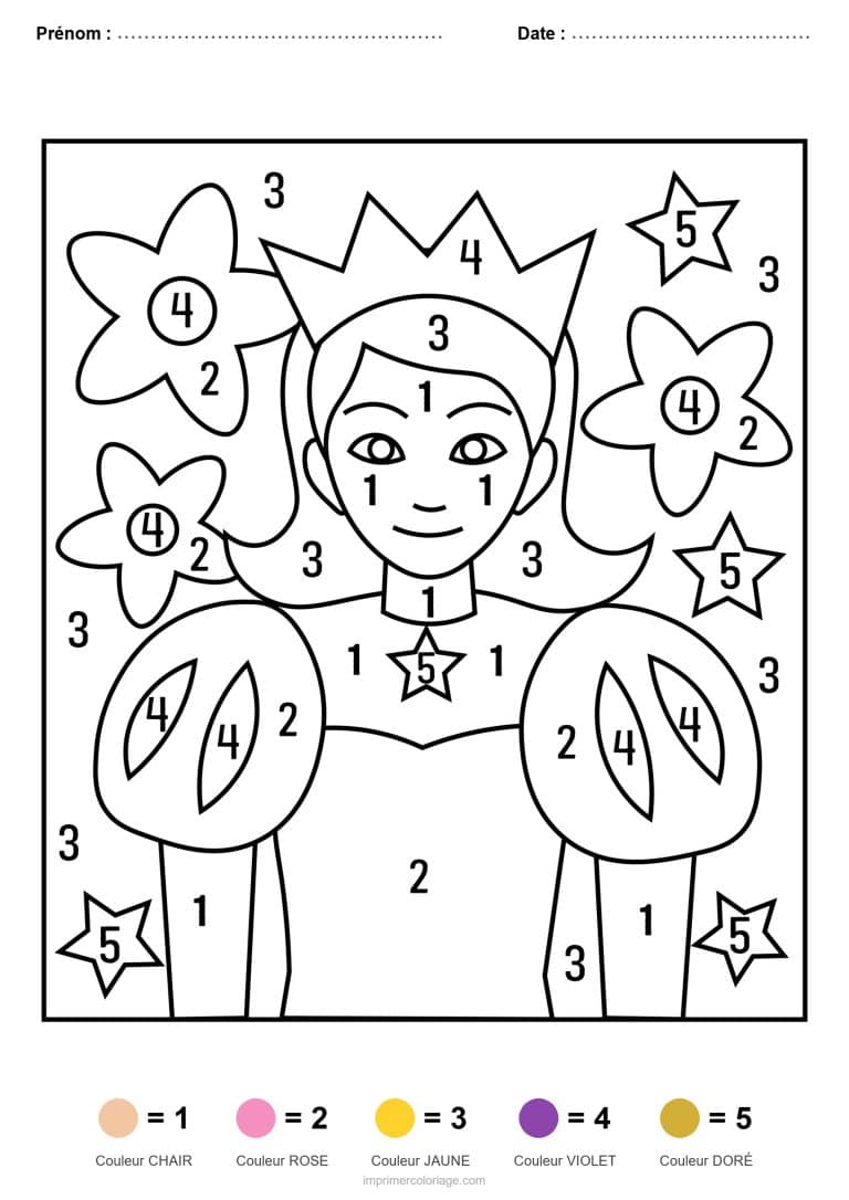 coloriage magique princesse princesse aux fleurs - dessin gratuit &agrave; imprimer